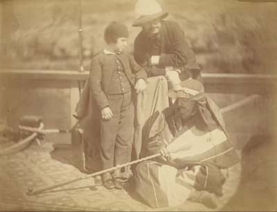 Group Portrait of Two Occidental Men and a Boy on a Boat in the Nile River by Théodule Devéria